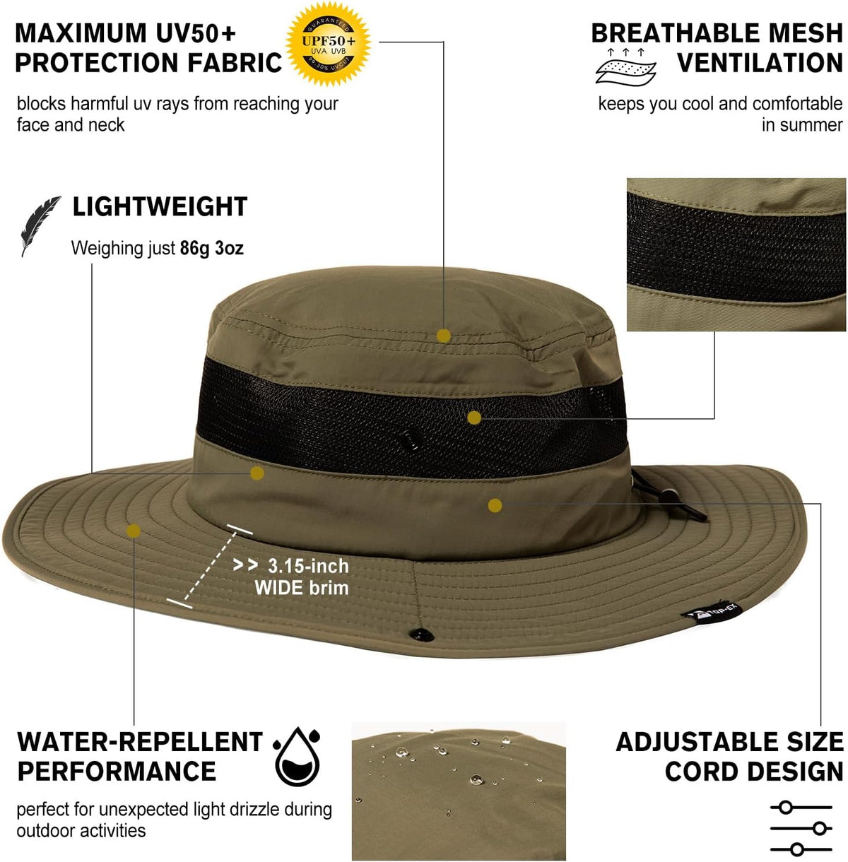 Skiennix Waterproof UPF50+ Golf Bucket Hat - Oversized XL/XXL for Big Heads | Wide Brim Safari & Fishing