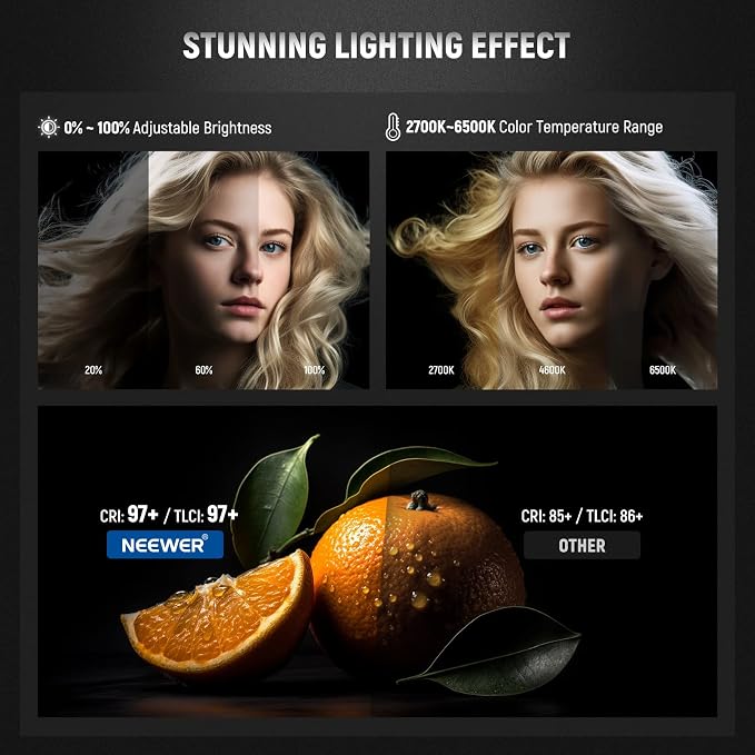 NEEWER CB60B 70W LED Video Light 2.4G/APP Control, Bi Color 2700-6500K 34000Lx