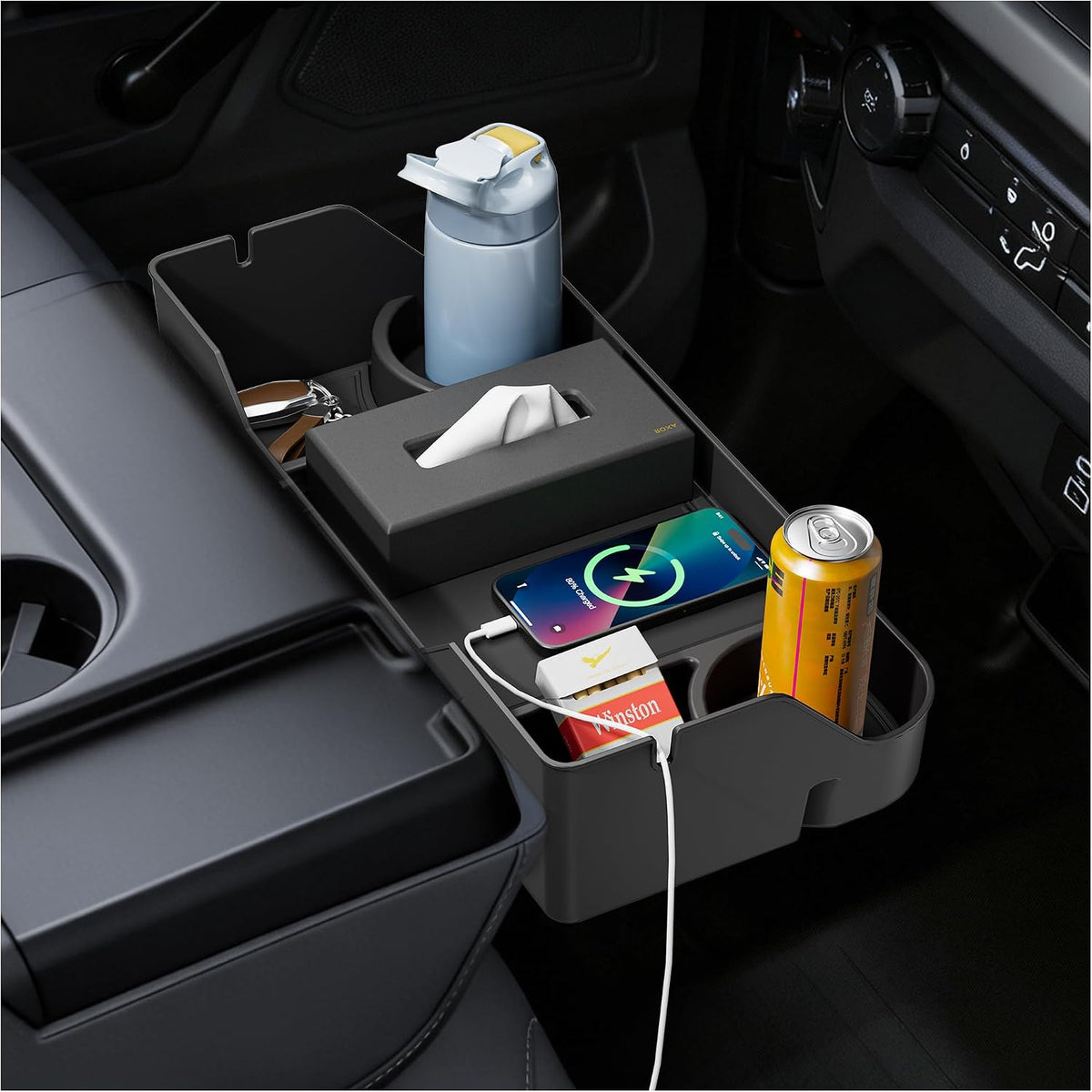 2026 Upgraded Front Center Seat Headrest Organizer Compatible with 2011-2025 Ford F150 F250 F350 F450 F550 F650 Accessories Center Console Organizer Storage Tray(Jump Seat Console Only)