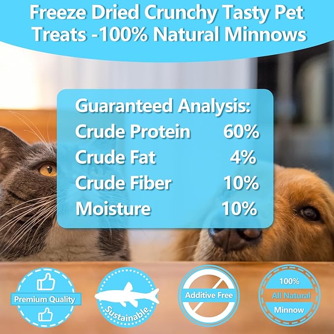 Minnows - 6.5 oz Freeze Dried Minnows for Cat & Dogs, 100% Natural Premium Cat & Dog Treat， (6.5 OZ)