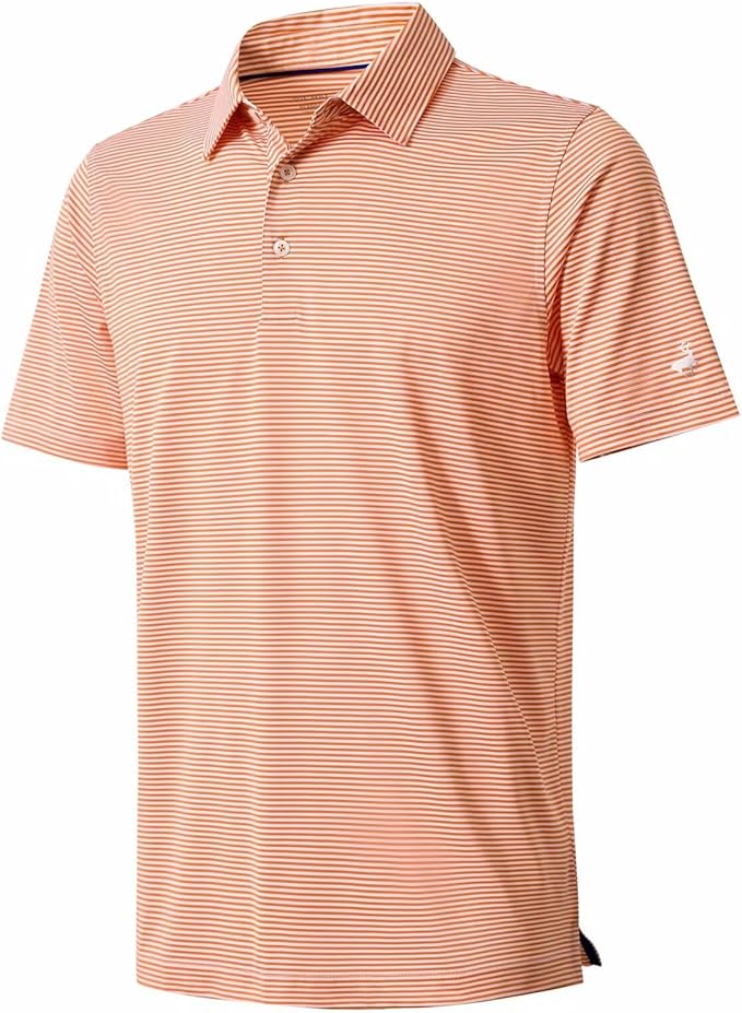 Mens Golf Shirt Moisture Wicking Dry Fit Performance Sport Short Sleeve Striped Golf Polo Shirts for Men