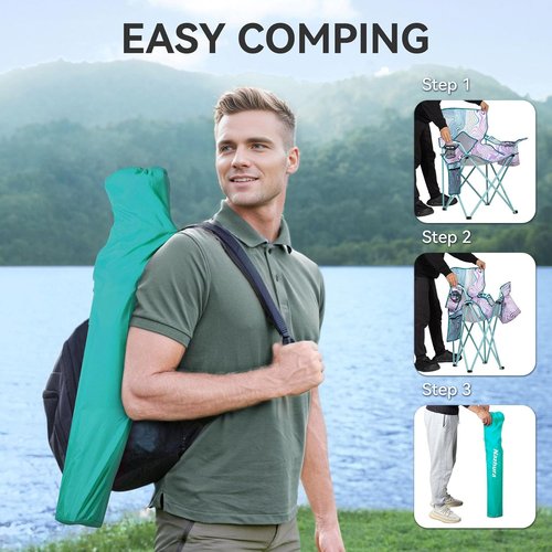 Nazhura Folding Camping Chair Set - Comfortable Mesh Backrest & Cooler Pouch | 2 Pack, Floral Design