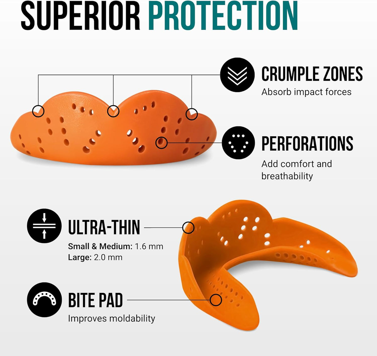 SISU Aero Medium Mouthguard - Athletic Orange | 30% Stronger Protection for Team Sports, Remoldable Up to 20 Times, Ultra Slim, Works for Braces