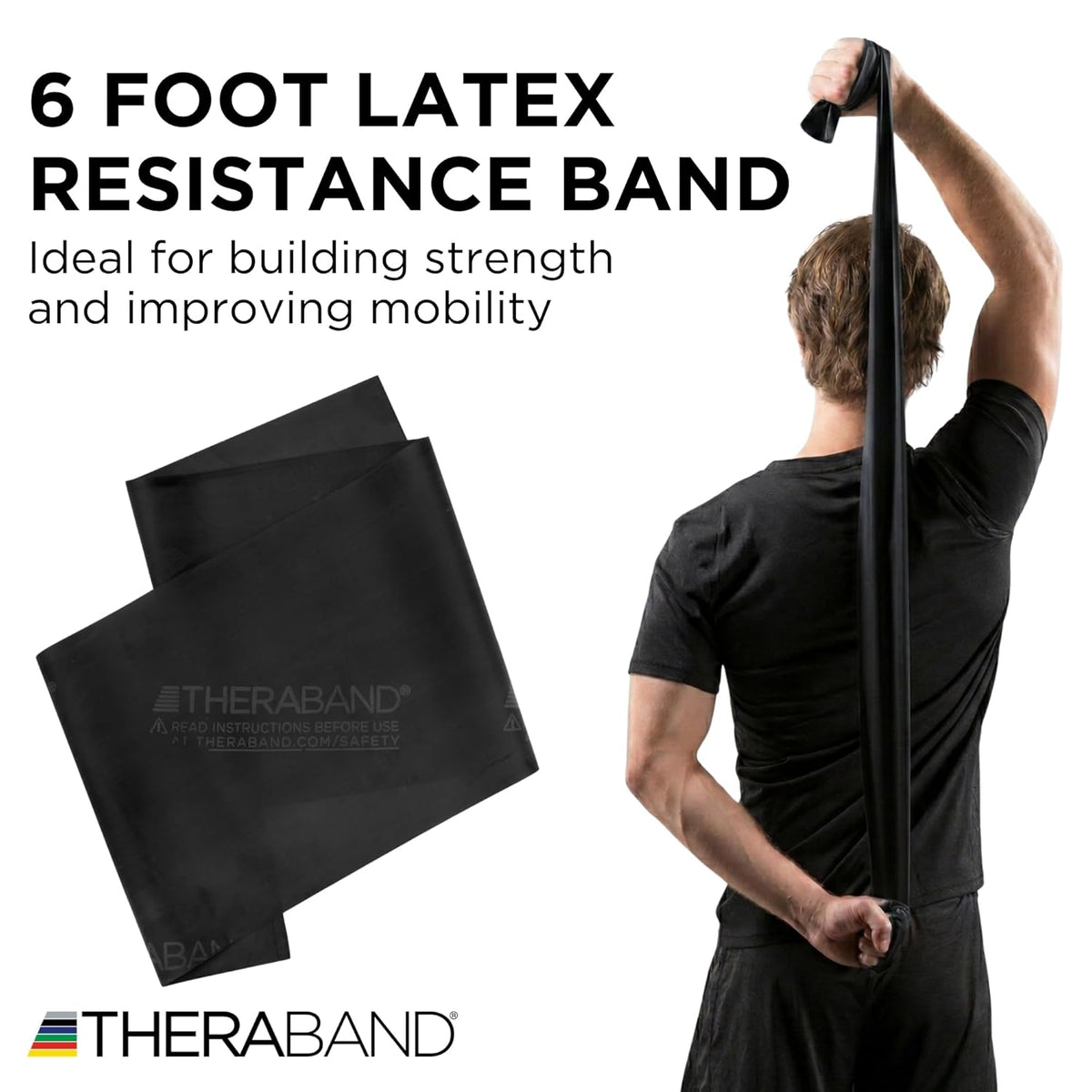 TheraBand Professional Latex Resistance Bands - 6 Ft Heavy Elastic Band for Exercise & Therapy | Black