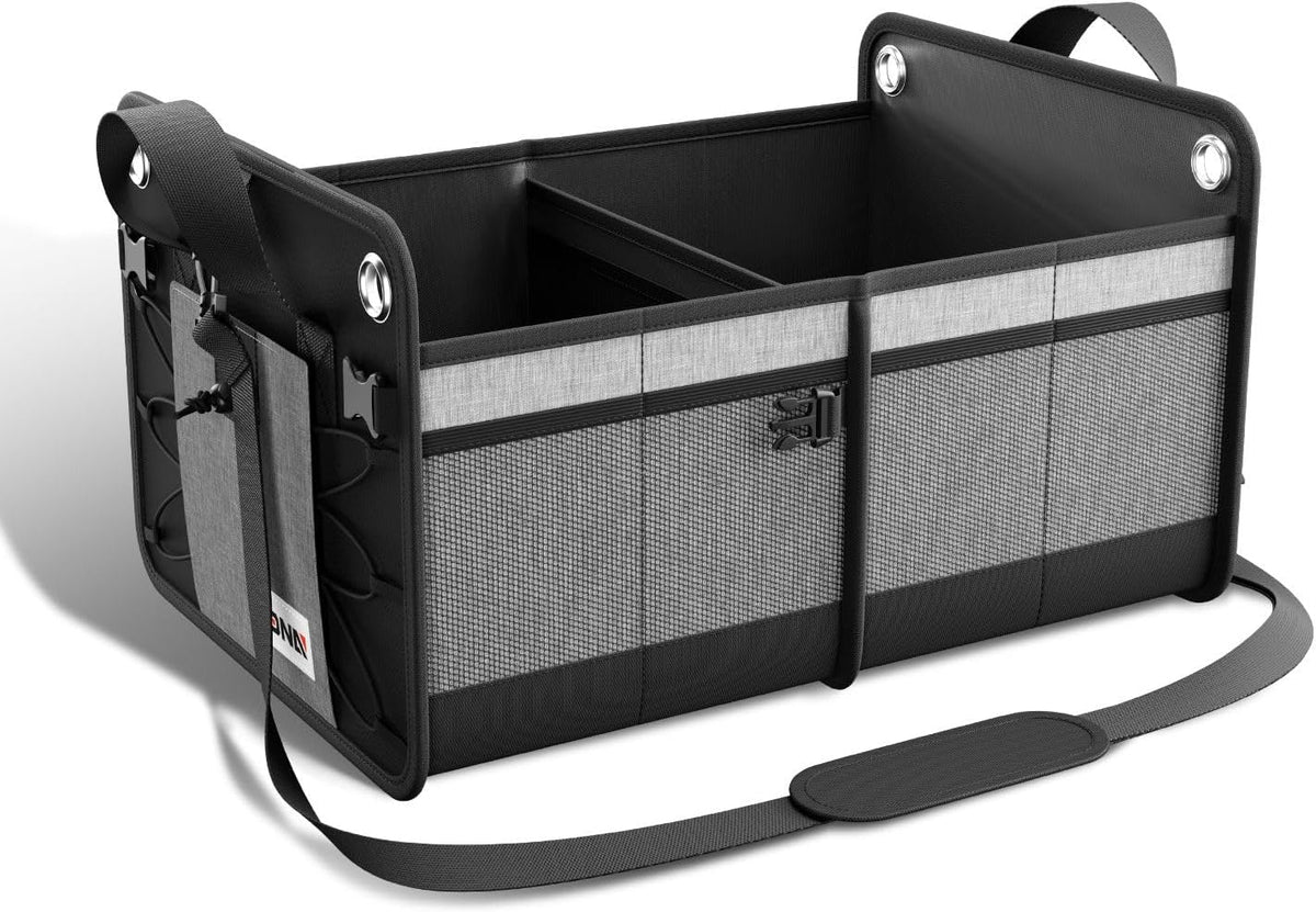 DNA Motoring Trunk Organizer for SUV, Large Capacity Car Organizer and Storage with 4 Compartment, Foldable Trunk Organizer for Car, 60L Black
