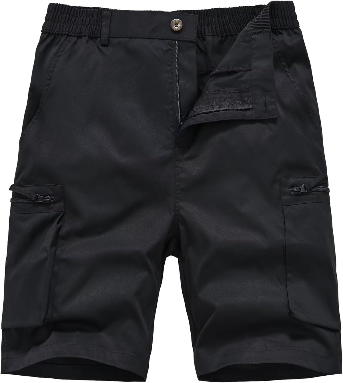 QPNGRP Men's Cargo Shorts - 9" Inseam, Stretch Waist, 6 Pockets for Ultimate Comfort