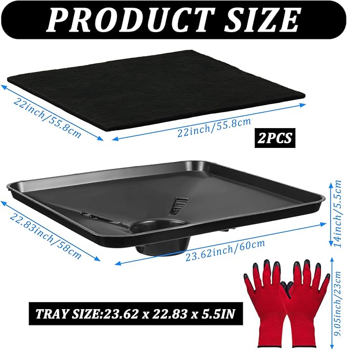 17892 Transmission Drain Pan for Lisle Oil Drains, With 2 Pcs 22'' Oil Drain Splash Pad and Gloves ,Large Fluid Catch Pan, Square Oil Drain Pan for Many Different Oil Drain Funnels Keep Garage Clean