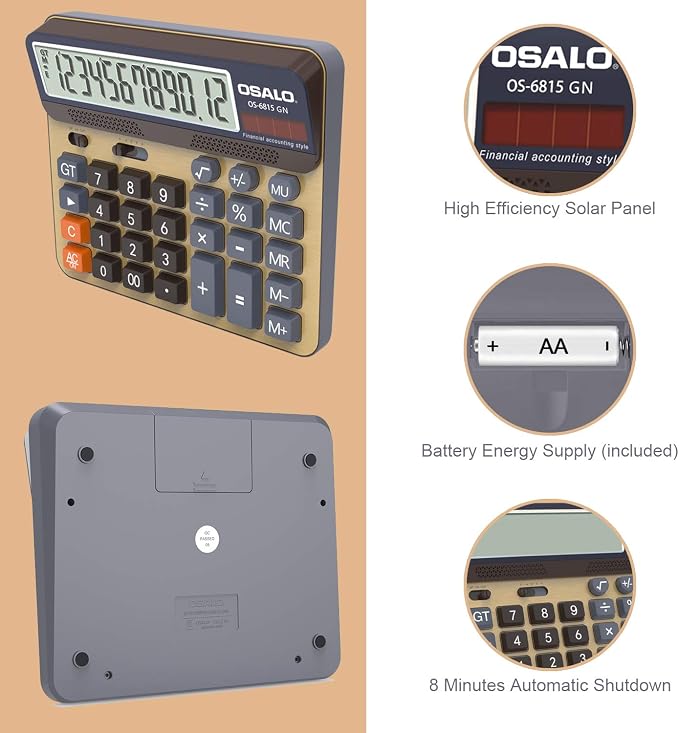 Desktop Calculator Extra Large 5-Inch LCD Display 12-Digit Big Number