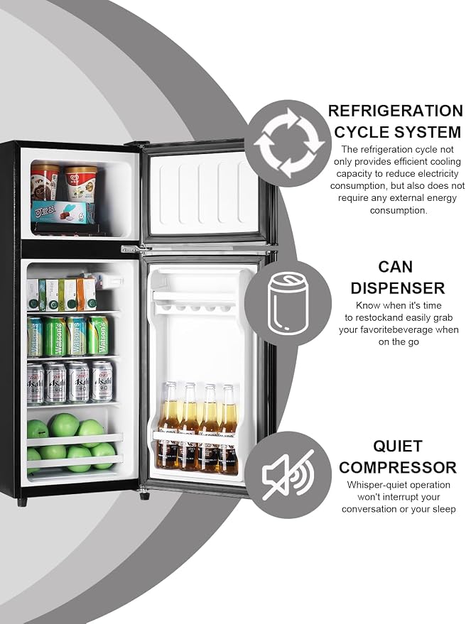Refrigerator with Freezer 3.8 Cu.Ft Top-Freezer Compact Refrigerator Black | 7 Level Adjustable Thermostat Control, 2 Door, Lock Fresh, Energy Saving