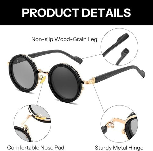 FEISEDY Polarized Sunglasses - Adjustable Manual Dimming | Wood-Grain Temples, UV400 Protection
