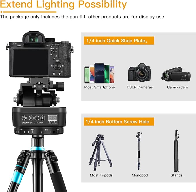 Soonpho M4 Motorized Rotating Panoramic Tripod Head, Remote Control Pan Tilt
