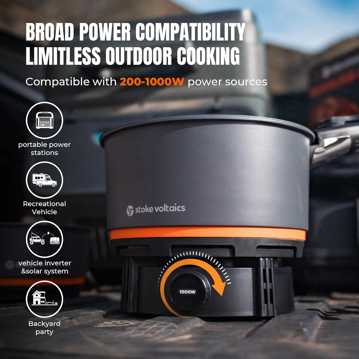 Stoke Voltaics Camping cookware set, Included Electric French Press Coffee Maker & Nomad Cooking System, Multi-Functional Cooking Gear for Travel, Electric Vehicles, Car Camping, Overland, Vanlife