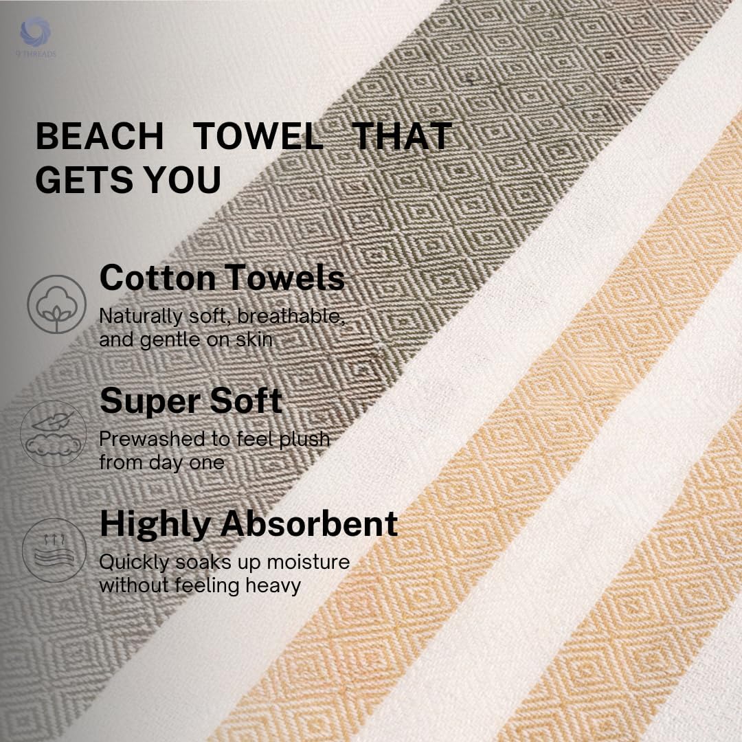 Skiennix Oversized Cotton Turkish Beach Towels - Extra Large Quick Dry & Absorbent | 36"x72" (Sage & Sand, 2 Pack)