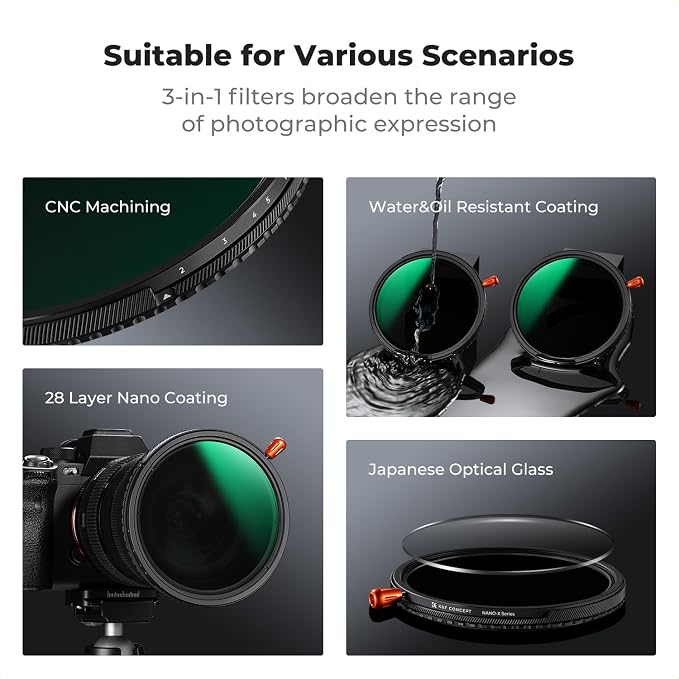 K&F CONCEPT 67mm Black Diffusion Mist Effect 1/4 & Variable ND2-32 & Circular