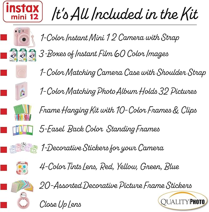 Fujifilm Instax Mini 12 Instant Camera + 60 Photo Prints + Quality Photo Value