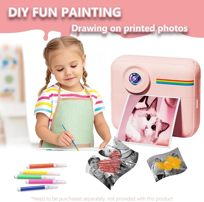 Kids Camera Instant Print with Color Printing Paper and Protective Case 32GB
