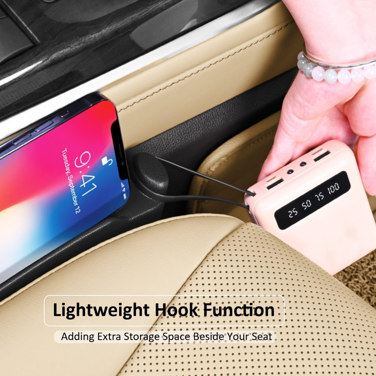 Car Seat Gap Filler Set of 2, Soft Multifunctional Seat Side Gap Filler Plug Strip with Organizer & Hook Function, 3in1 Gap Stopper Universal Fit Car SUV Truck Fill The Gap Between Seat & Console