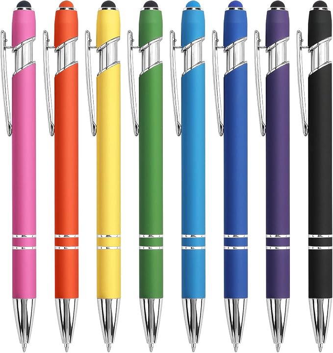 8 Pack Ballpoint Pen 2-in-1 Stylus Retractable Ballpoint Pen
