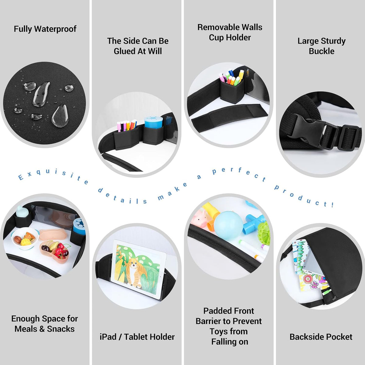 COOLBEBE Kids Travel Tray for Toddler Car Seat, Travel Tray for Airplane, Toddler Car Seat Lap Tray, Carseat Table Tray for Kids Travel Activities (Black -2PCS)