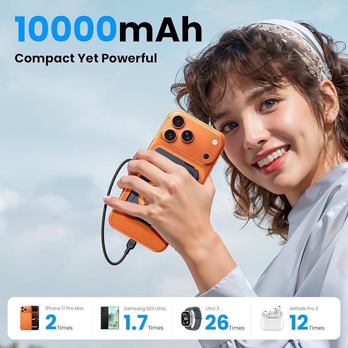 ummz for Magsafe Battery Pack 10000mAh,5-in-1 Magnetic Portable Charger with Wall Plug, Wireless Power Bank for Apple Watch,22.5W Fast Charging PowerBank for iPhone 17 Pro Max/16/15/14/13/12 Mini