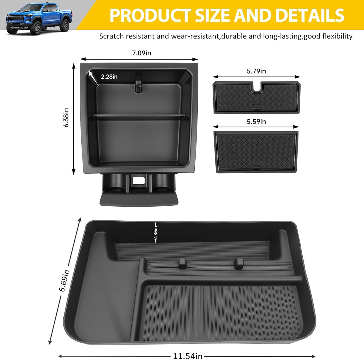 2PCS Center Console Organizer for 2023-2025 Chevy Chevrolet Colorado/GMC Canyon Armrest Tray and Dashboard Insert Storage Box for 2023 2024 2025 Colorado/Canyon Accessories