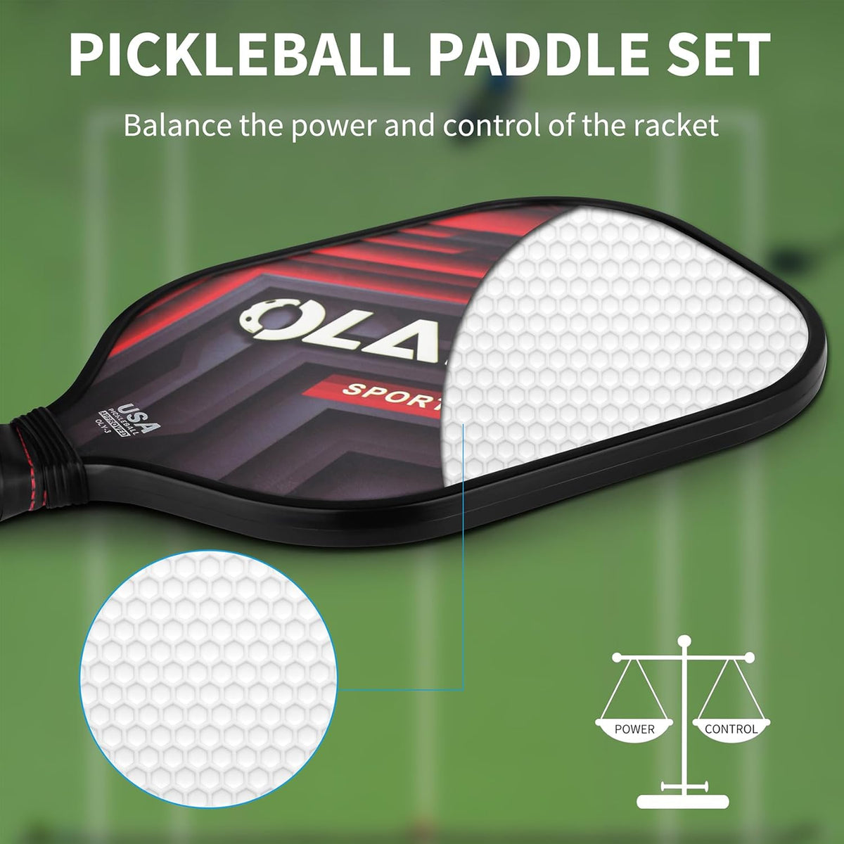 OLANNY Pickleball Paddles Set - Premium Graphite Rackets with Polymer Honeycomb Core | Includes Paddles, Balls & Bag
