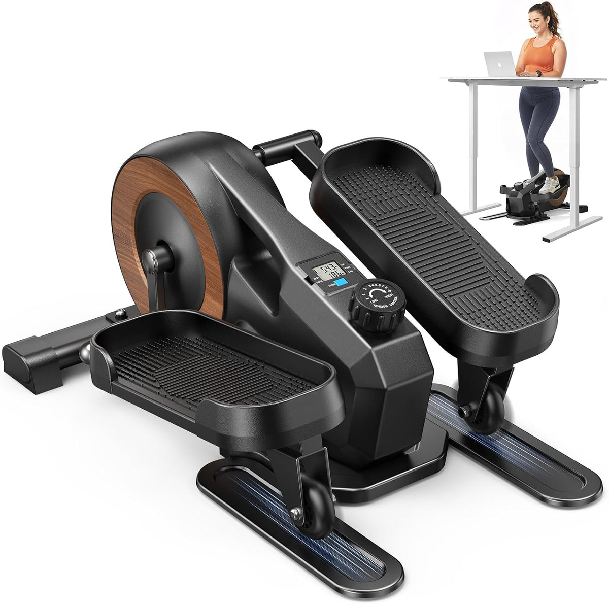 Skiennix Under Desk Elliptical Machine - Quiet Seated Pedal Exerciser with 8 Resistance Levels | Portable Fitness for Seniors