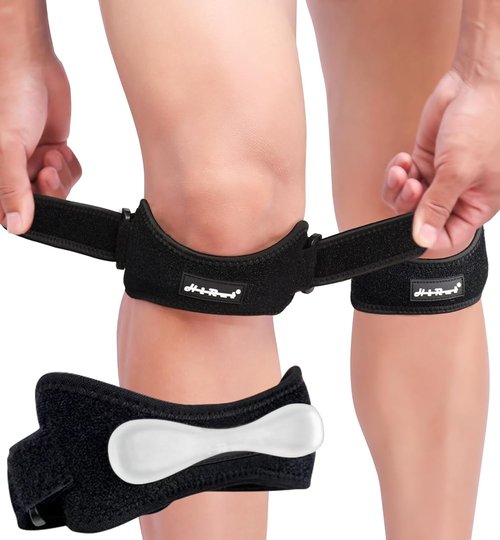 HiRui Knee Brace - Gel Pad Patella Straps for Pain Relief | Support for Running, Basketball, & More (Black)