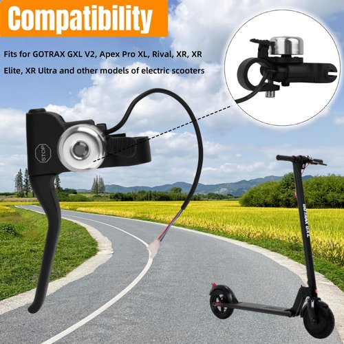 Haokixin Left Brake Lever Nylon and Red Brake Cable Fits for GOTRAX GXL V2 Electric Scooters Parts, Scooter Brake Lever Handle Accessories, Black, with Bell