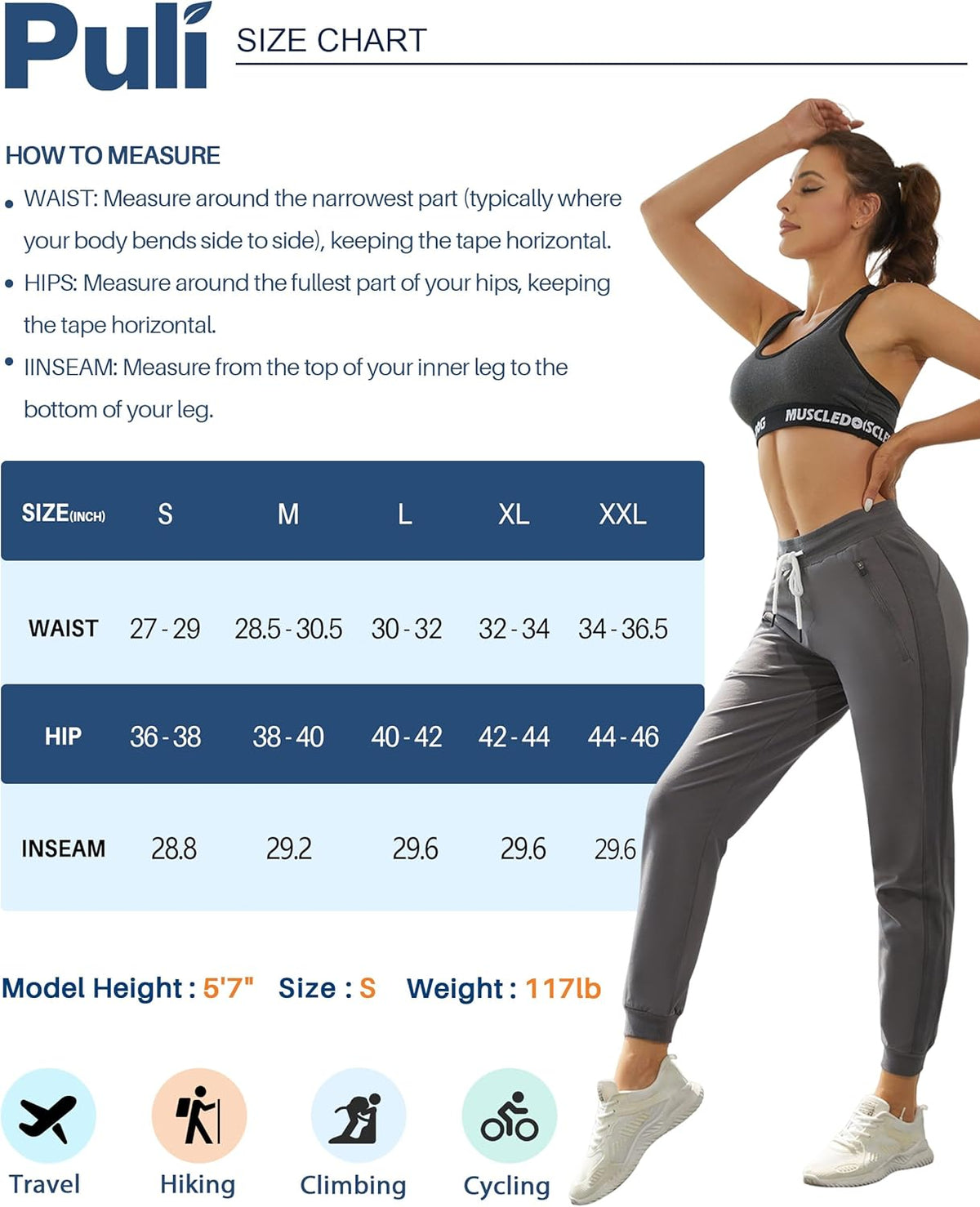 PULI Women's Cotton Jogger Sweatpants - Comfortable Lounge Pants with Zipper Pocket