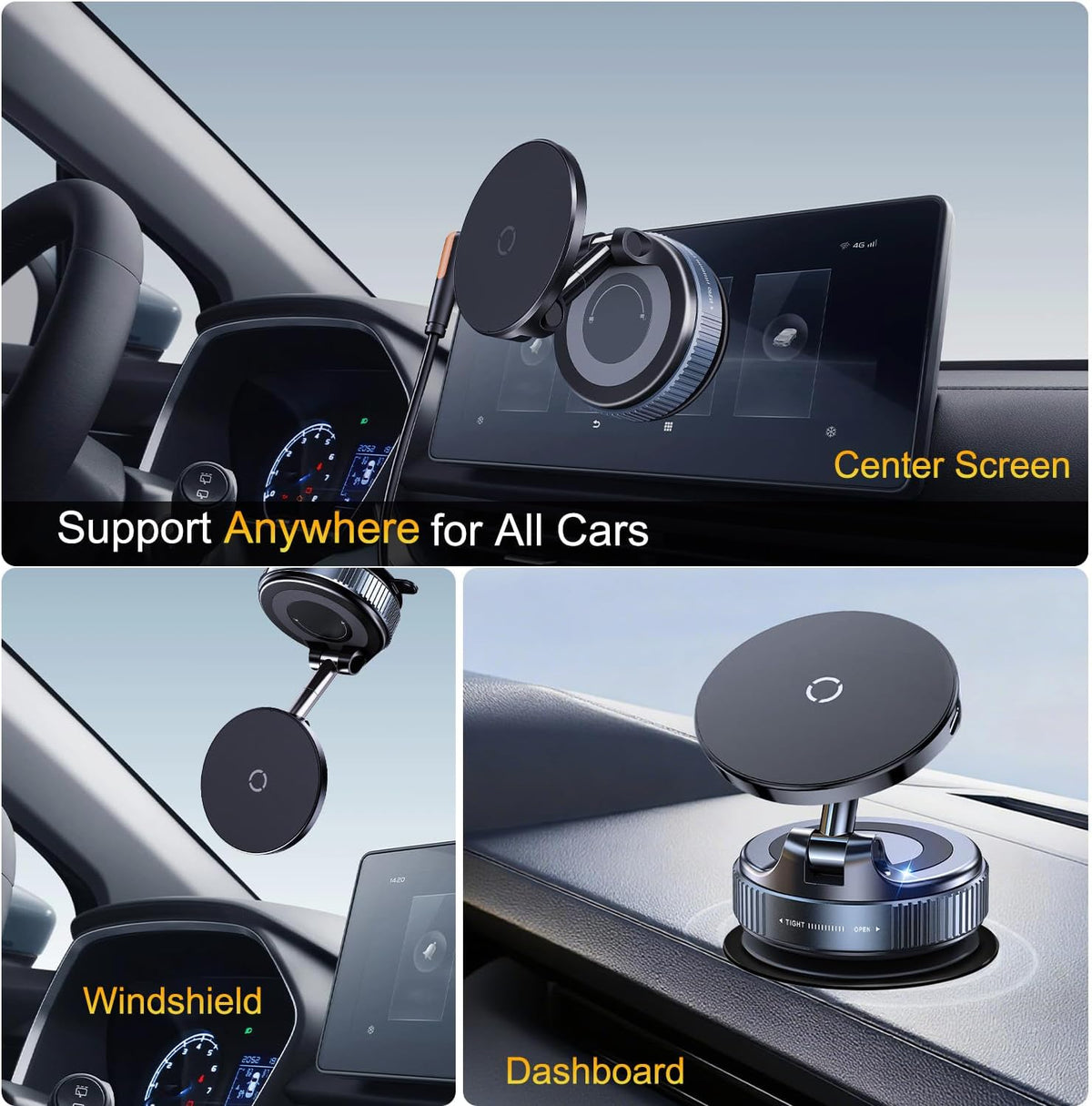 15W for MagSafe Car Mount Charger, 98LBS Suction Cup Phone Mount