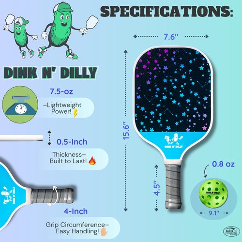 Dink N' Dilly Pickleball Paddle Set - USAPA Approved, Lightweight with Cushion Grip, Includes 2 Pickleball Paddles & 2 Balls, Premium Quality for All Skill Levels and Competitive Play