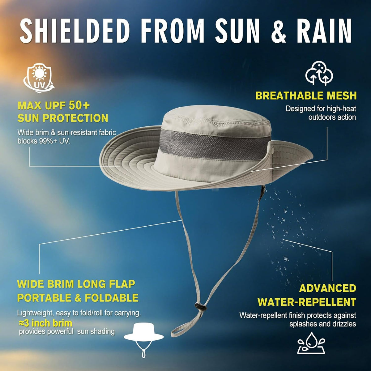 Skiennix Waterproof UPF50+ Golf Bucket Hat - Oversized XL/XXL for Big Heads | Wide Brim Safari & Fishing