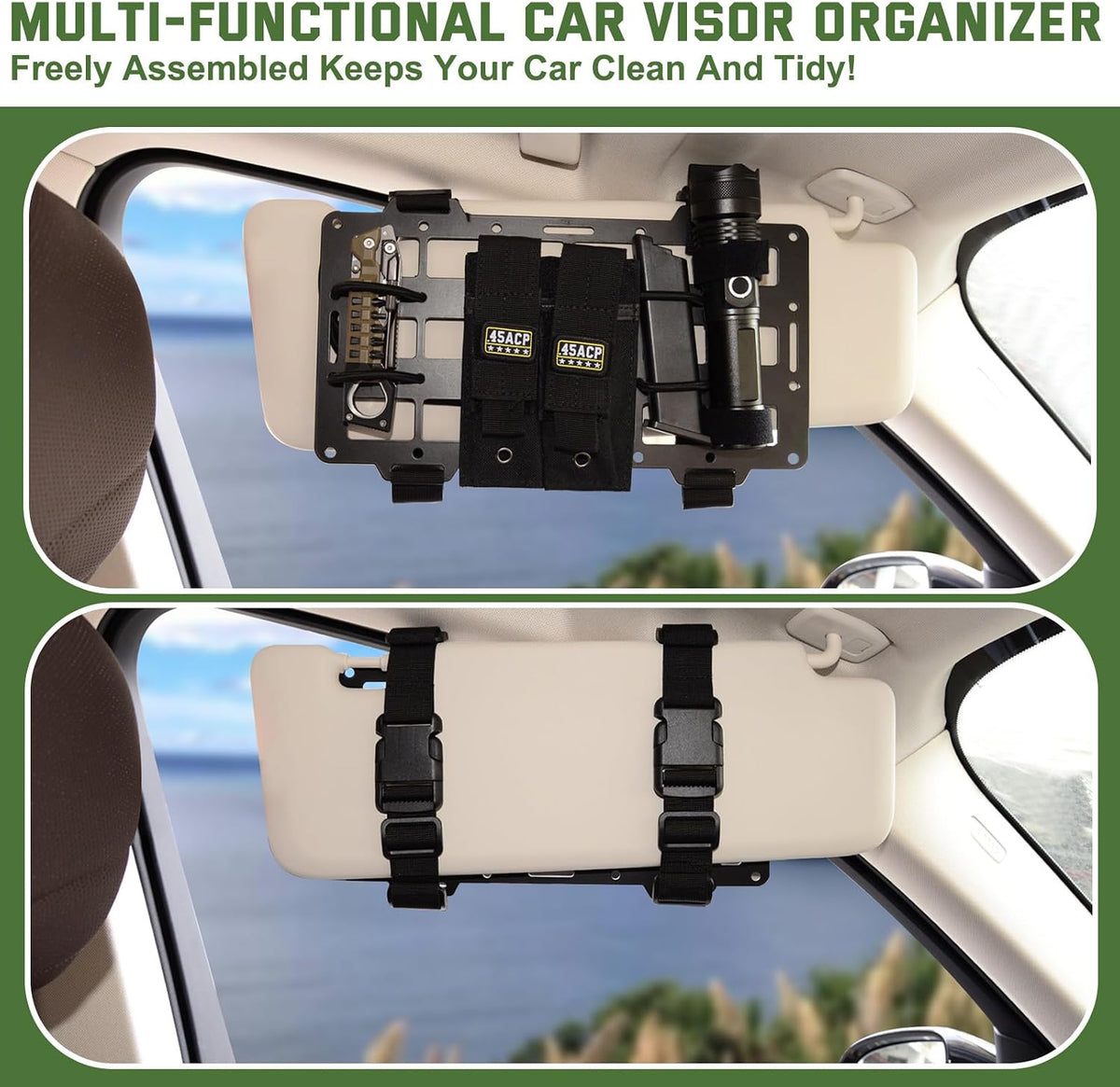 Pridefend Aluminum Alloy Molle Visor Organizer ,Rigid Aluminum Alloy MOLLE Panel Compatible with Backpack Tactical, Versatile Car Sun Visor Organizer for Trucks Vehicle SUV Interior Accessories