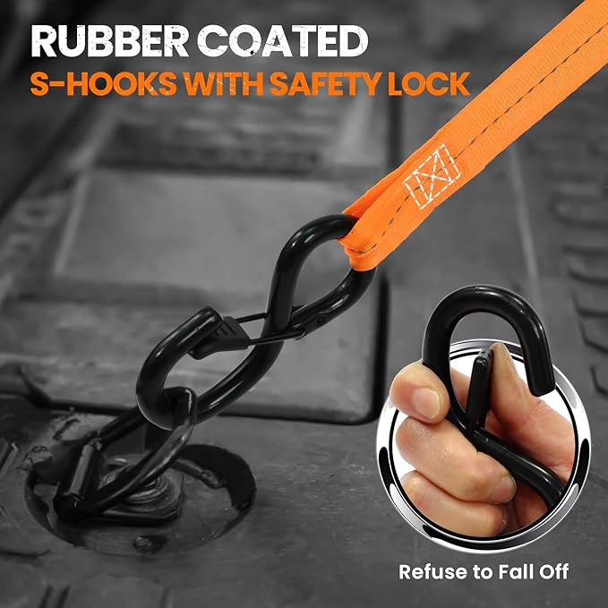 Retractable Ratchet Straps 1 in x 12 ft, 4-Pack Auto Retract Tie Down Straps, 1500lb Break Strength AutoRetract Self Retracting for Motorcycle, Truck, Cargo, Trailer, ATV, UTV -Orange