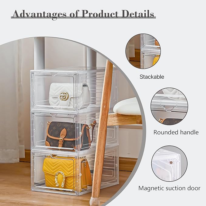 LXLXXL Storage Bins with Lids, 9 Pack Plastic Storage Containers with Magnetic Door, 19 Qt Stackable Clear Storage Box for Home, Office Organizing