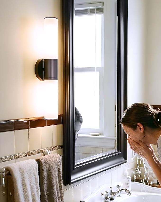 2-Light Bathroom Vanity Lighting Fixture, Oil Rubbed Bronze Wall Sconce with Opal White Glass, E26 Stocket Indoor Wall Lamp, Modern Mirror Light. 2 Pack