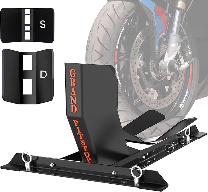 GRAND PITSTOP Universal Wheel Chock for Motorcycle Stand for Trailer Completely Adjustable Detachable Foldable Wheel Chock (Black)