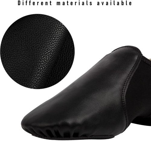 Asyuyu Jazz Shoes for Girls - Slip-On Leather Dance Shoes | Flexible Split Sole, Sizes 2-11, Black/Tan