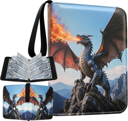 Deluxe Charizard Trading Card Binder - 9-Pocket Side-Loading Zipper Album with 50 Sleeves | Holds 900 Sleeved Cards