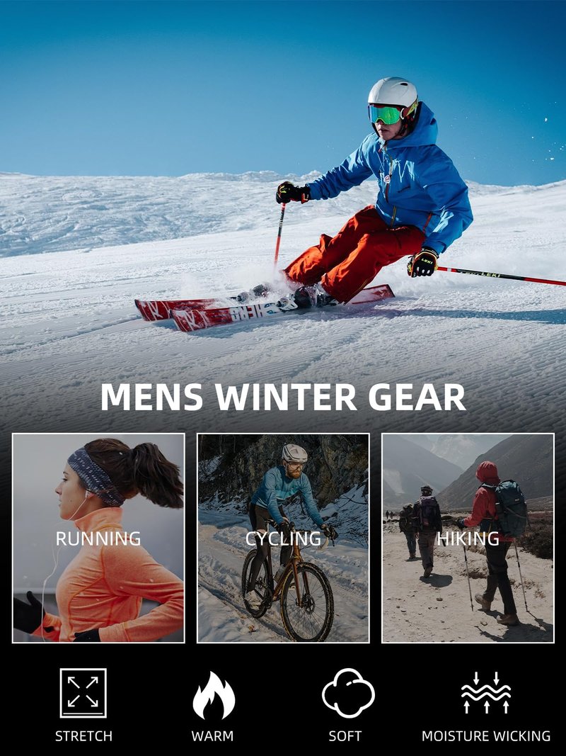 ROCKBROS Cycling Thermal Long Sleeve Shirts Men Wicking Compression Fleece Undershirt Base Layer for Ski Workout Black