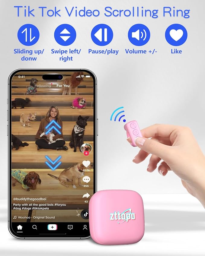 TikTok Scrolling Ring, TIK Tok Bluetooth Remote Control, Kindle APP Page Turner