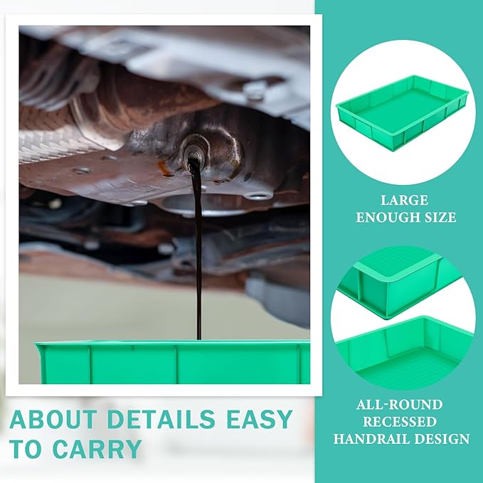 Baderke 1 Pc 24 x 15.5 Inches Oil Drain Pan for Changing Leak Proof Mini Fridge Drip Tray Plastic Oil Change Pan for Mini Fridges Air Conditioners Machinery Under Car (Green,3.74 Inch)