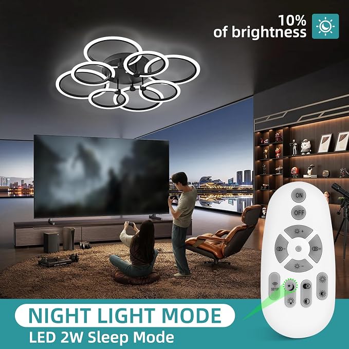 LED Ceiling Light, 8-Ring Modern Flush Mount Fixture, 145W Dimmable 3000K–6500K