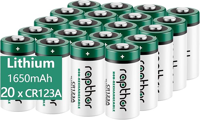 rapthor CR123A 3V Lithium Battery 1650mAh 20 Pack High Power CR123 123A 123