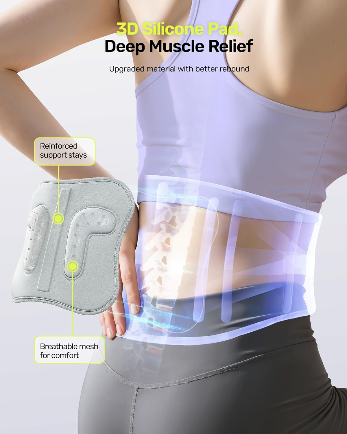 Rakiie Back Brace - Ergonomic Lumbar Support for Lower Back Pain Relief | Breathable Mesh, Purple M (Waist: 32.3"-39.8")