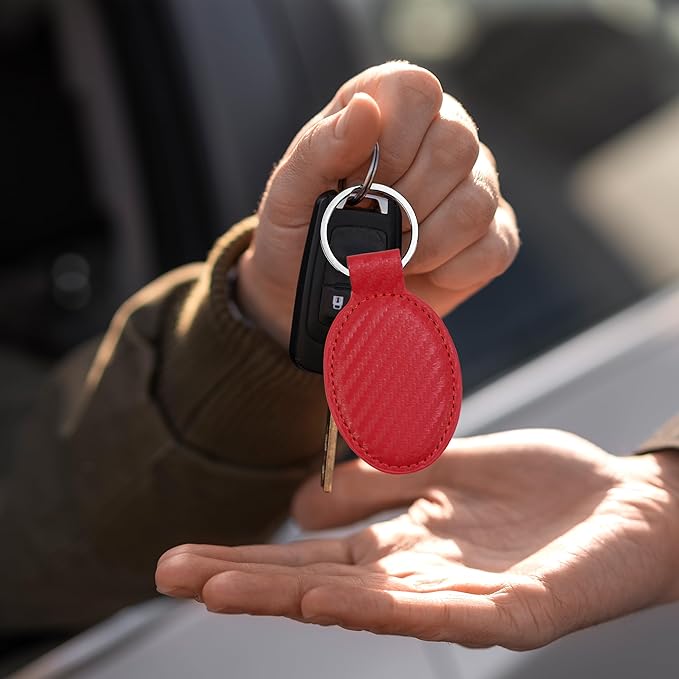 LaserGram Oval Keychain, Palm Trees, Personalized Engraving Included (Carbon Fiber Red)