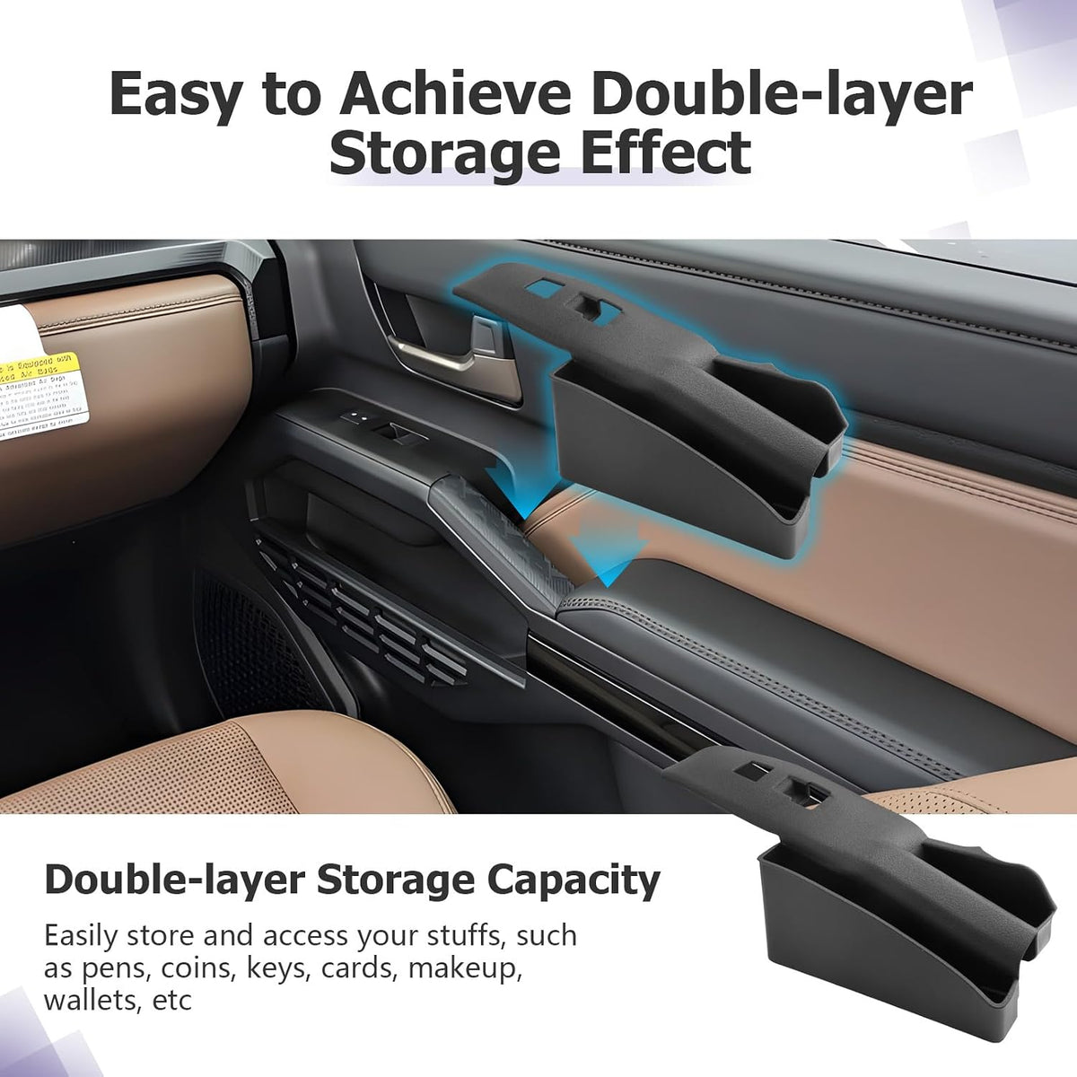 LUWU Door Side Storage Box Compatible with 2025 Toyota 4Runner Accessories Side Organizer Tray 2025 4Runner Center Console Organizer TPE Material Front Storage Box Black 2-Pack