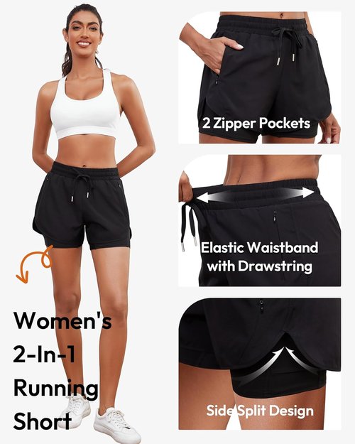 CE' CERDR Women's 2 in 1 High Waisted Running Shorts - Athletic Gym Yoga Shorts with 4 Pockets