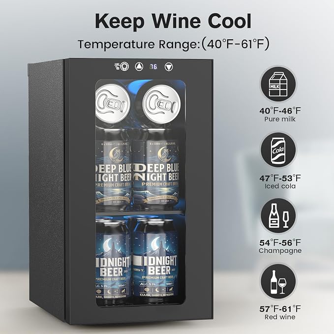 Electactic Wine Fridge Freestanding Counter-top, 12 Cans Wine Cellar Drink Cooler for Soda, Canned Beer, Adjustable Digital Temperature Control for Home Dorm Office, Black